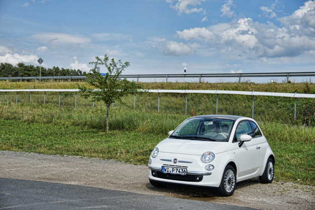 Photograph of 2013 Fiat Pop shown in southwest Germany landscape as illustration in car review.